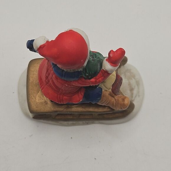 Vintage Russ Berrie & Co. Waving Child on Sleigh with Tree - Picture 4 of 16